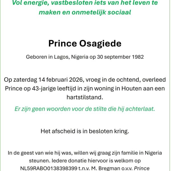 rouwkaart prince osagiede
